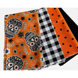 Halloween FQ Bundle 4pc Sugar Skulls Fat Quarters 18 x 21" Quilting Fabric Sew